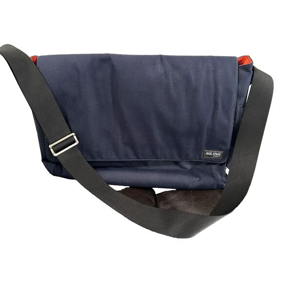 JACK SPADE Crossbody Messenger Bag Greene St Large Canvas Navy w/Orange Interior - Picture 1 of 7